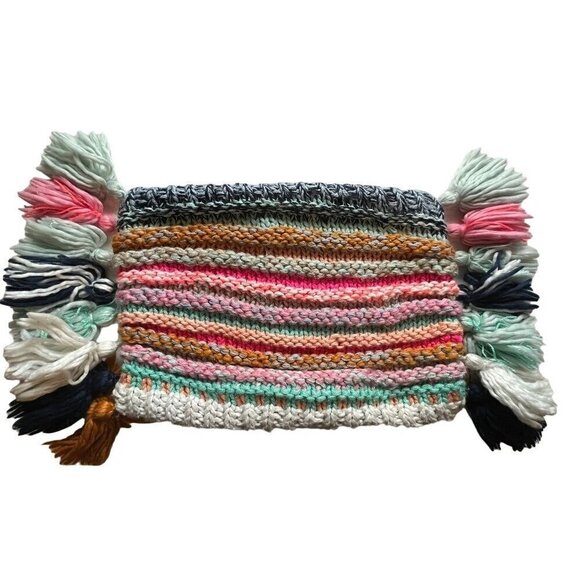 Pillow Cover Soft Chunky Knit Tassel Square Boho Woven Rainbow Hippie Indie - Picture 1 of 12